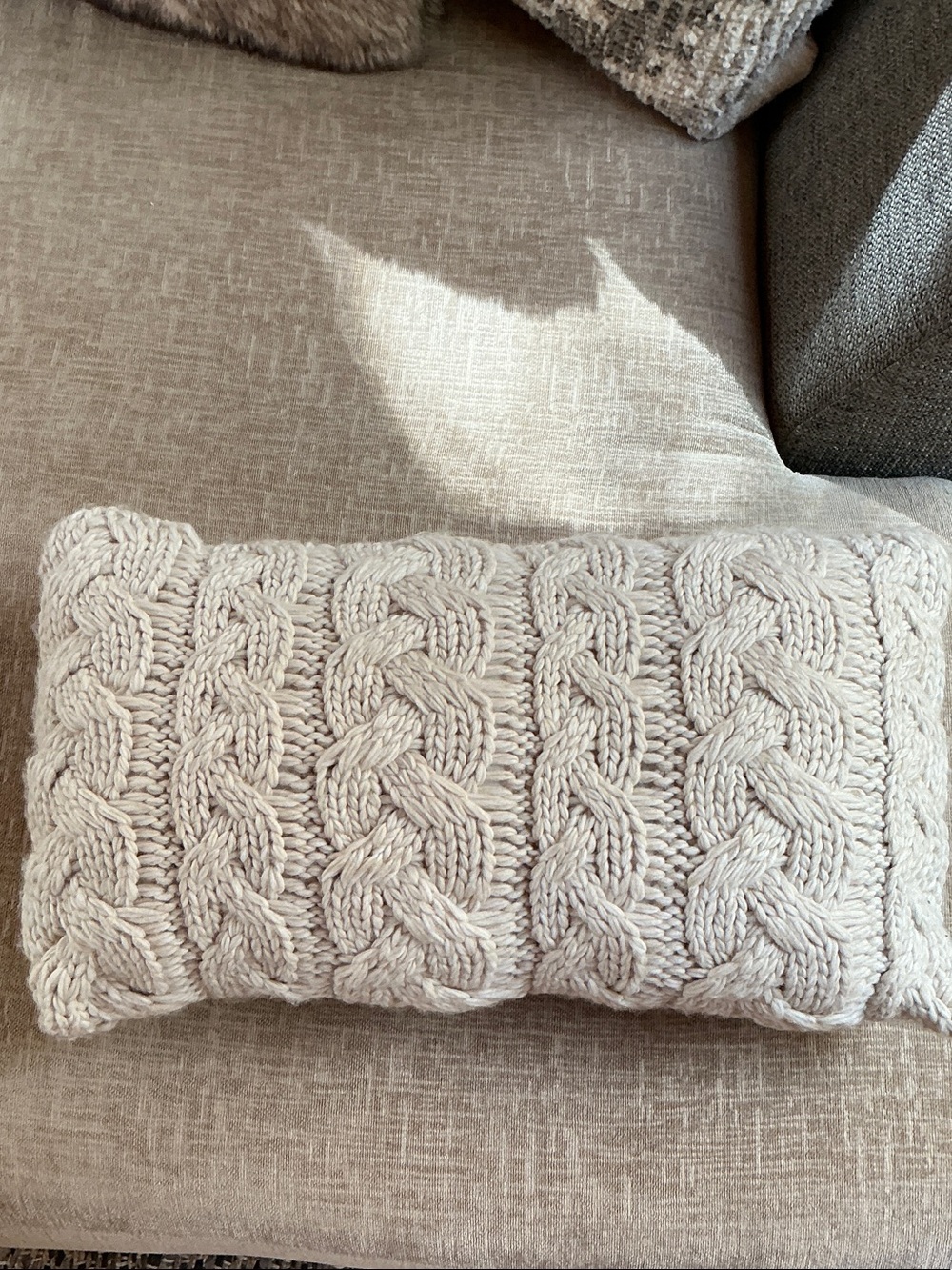 Pottery Barn Neutral Cream Chunky Cable Knit Lumbar Pillow - Size:  13”x24” NWOT